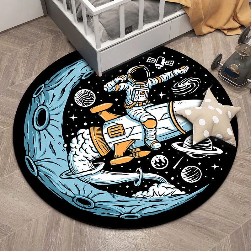 Vesmír Čierny koberec Detská izba Boy spálňa stoličky karikatúra astronaut okrúhla podlahová podlaha