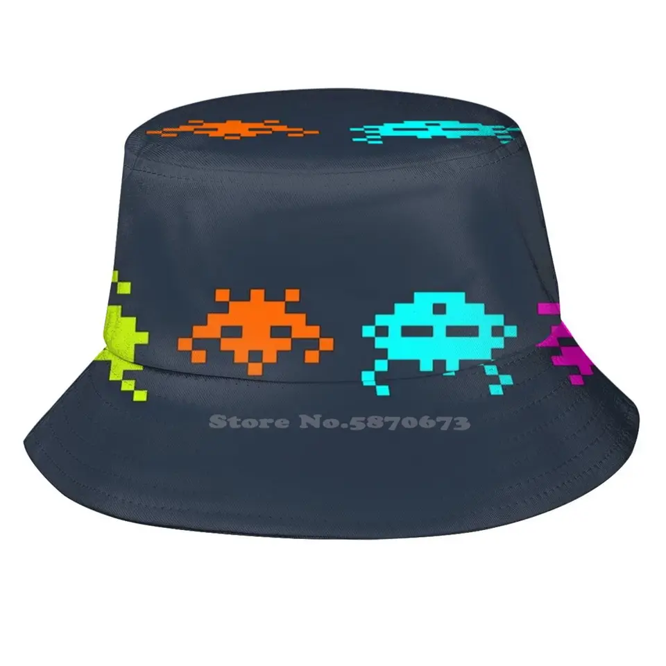 Vesmírne útočníci Pt2 Sun Hat Topi rybár Cap Cap Bucket Hats Retro Video Space Invaders Arcade Gaming Gaming