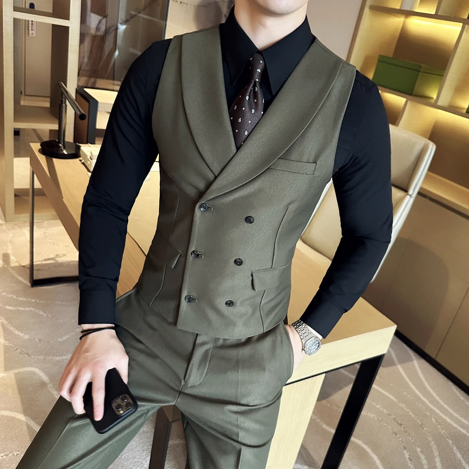 (Vesta + nohavice) Muži Luxusný dvojitý dizajn 2 kusy Formálne ženích Svadobné šaty Vesta Set Fashion Mens Club Singer Singer Oblečenie