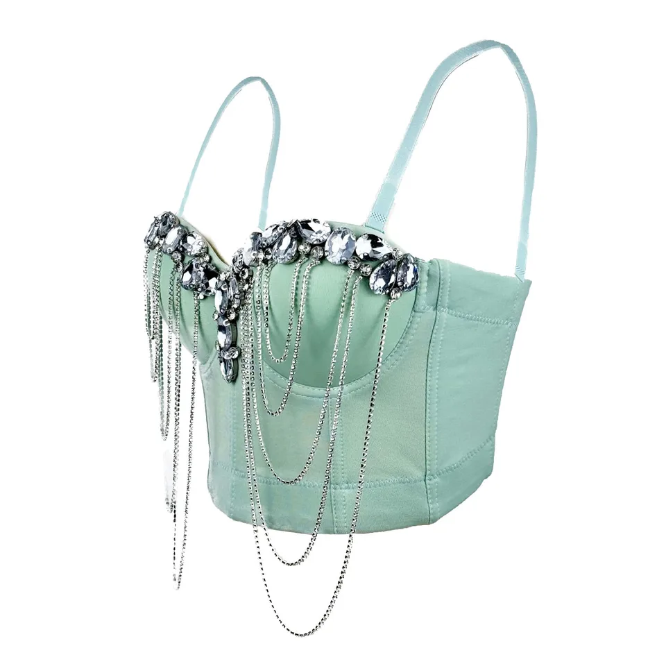 Vesta Y2K pre ženy, kamienok Korzet orezaný vrcholmi Elegantné kovové reťazce BodyShaper Bustier Cocktail Night -club Pekné odevy