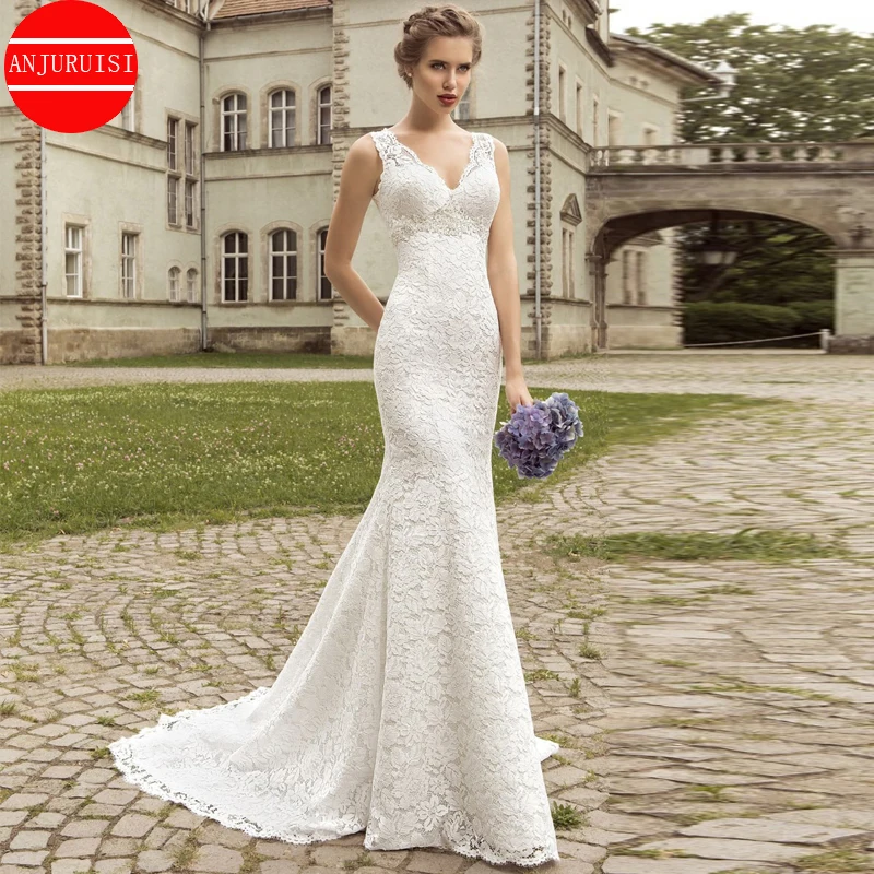 Vestido de Noiva 2020 Mermaid Svadobné šaty Elegantné vintage čipkové šaty lariage šaty pre ženy v krk Trouwjurk boda simples