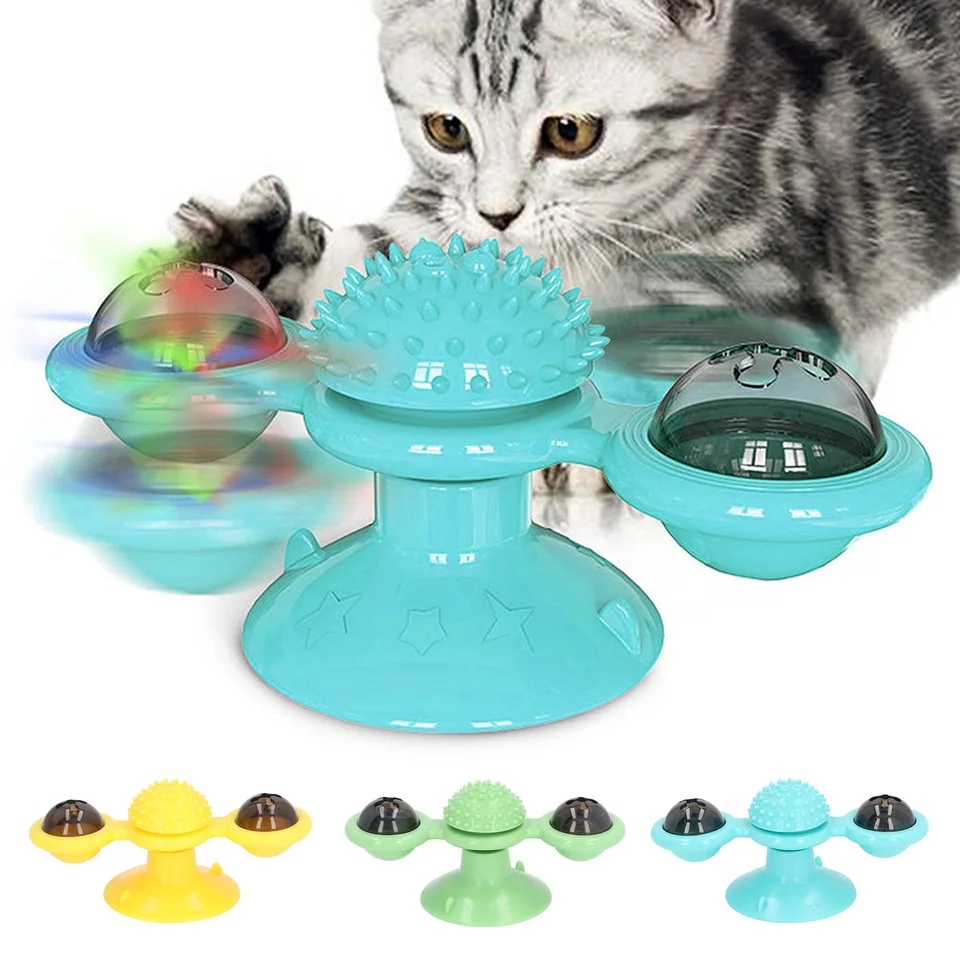 Veterný mlyn catnip ľahko vyčistiteľné flexibilné LED svetlo Rotujúce mačka Cat Catnip Interactive s prísavkou šálkou na cvičenie