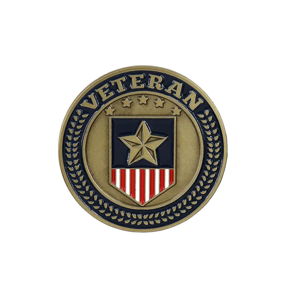 Veterán Shield Circle Metal Badge Recesse Star Flag vojenský hrdina klopa taška remienok brošňový pin medail bitka bitka americká armáda Soldier Award