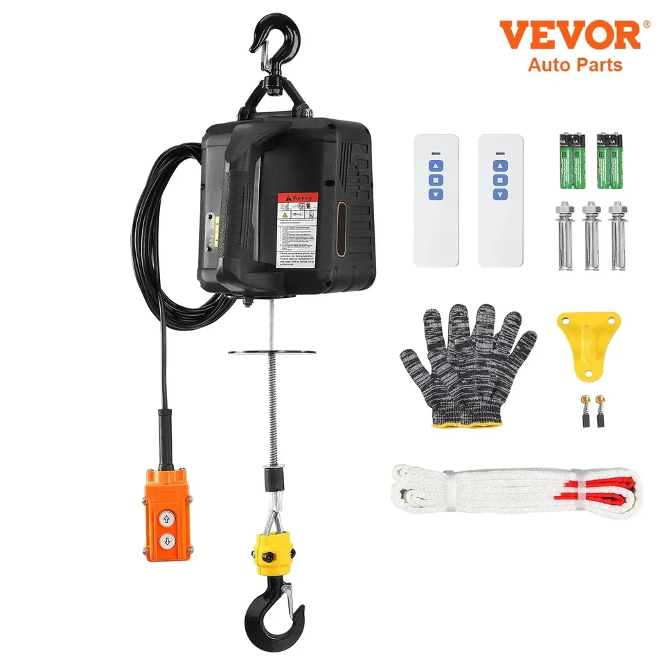 Vevor 1100lbs 1500W Elektrické zdviháky navijak 3-v-1 prenosný powerový žeriav s bezdrôtovým diaľkovým ovládaním pre ochranu preťaženia