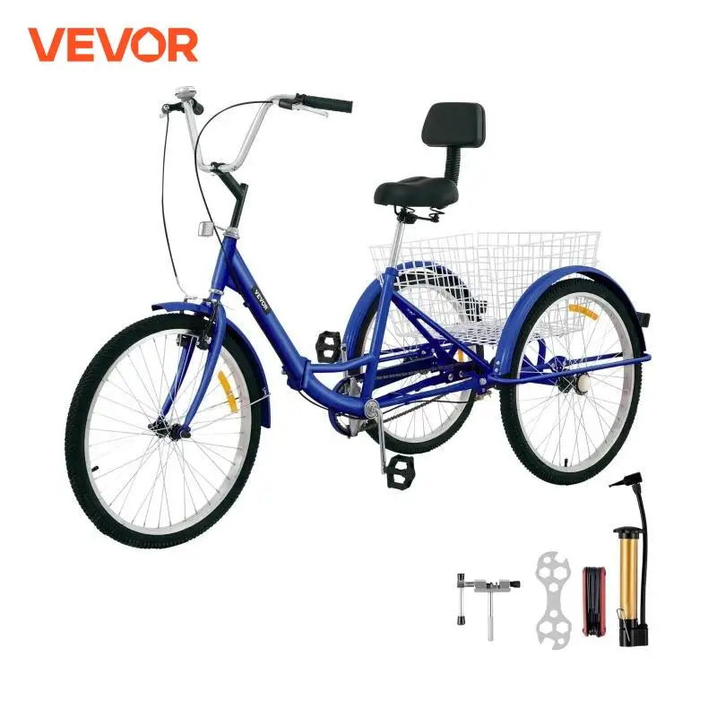 Vevor 20 palcový skladací skladací trojkoles 3 koleso Trike Bike 24 palcov 1/7 rýchlostnej uhlíkovej ocele Cargo Trailer Pet Pet Cart Cestovanie outdoor Cesta