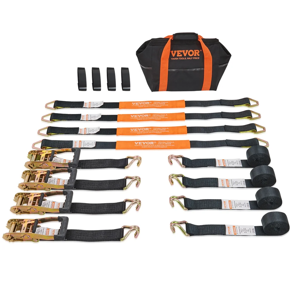 Vevor 4pcs 2/4/8 m ratchetový popruh zviazaný nákladný pás s kovovým sponkovým lanom napínačom silným uväznením pre motocykel batožiny