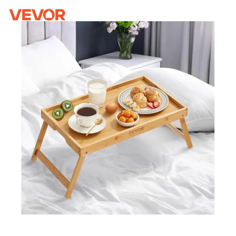 Vevor Bamboo Breakfast Tray so skladacími nohami pre pohovku jesť občerstvenie a pracovný posteľ