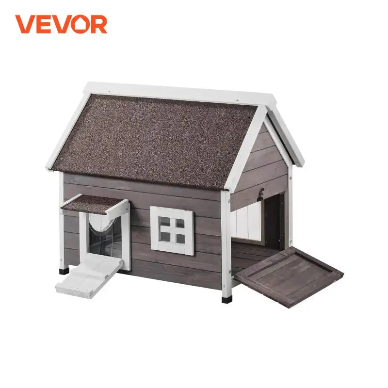 Vevor Outdoor Cat House odolný voči poveternostným vplyvom divokej mačky pre viac mačiek vonkajší drevený mačkový dom s bočnými dverami 22 