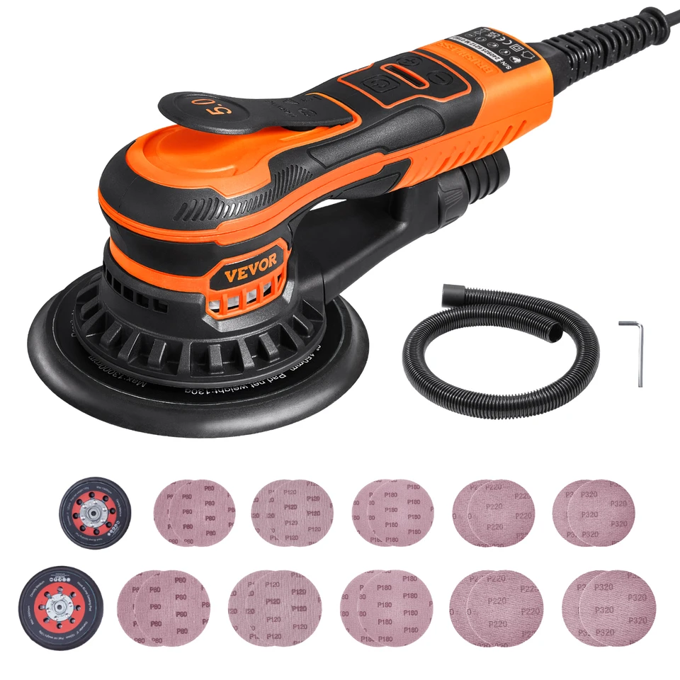 Vevor Random Orbital Sander 350W Brushless Orbital Sander 10000 PRM 6 s variabilnou rýchlosťou brúsny stroj pre drevárske detaily