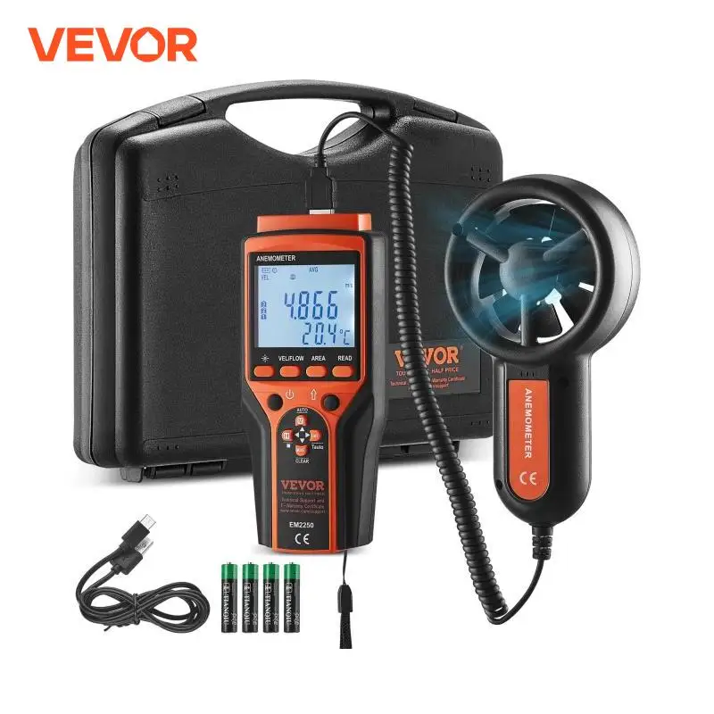 Vevor rozdelený ručný anemometer digitálna rýchlosť vetra CFM merací meradlo Meria vetru rýchlosť teploty vetra prúdenie vzduchu Vieok Chlad vietor
