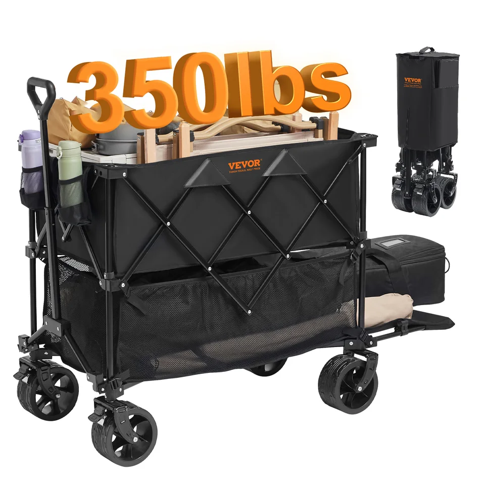 Vevor skladateľný záhradný košík 400L Clopsible Wagon Cart Skladacie vozeň vozí 350 libier Hmotnica kapacita pre kemping/nákup s kolesami