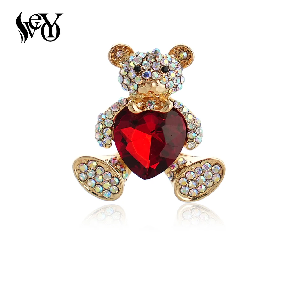 Veyo Red Love Bear Crystal Shinestone Brošes Piny roztomilé odznak batohu pre ženy Módne šperky Veľkoobchod
