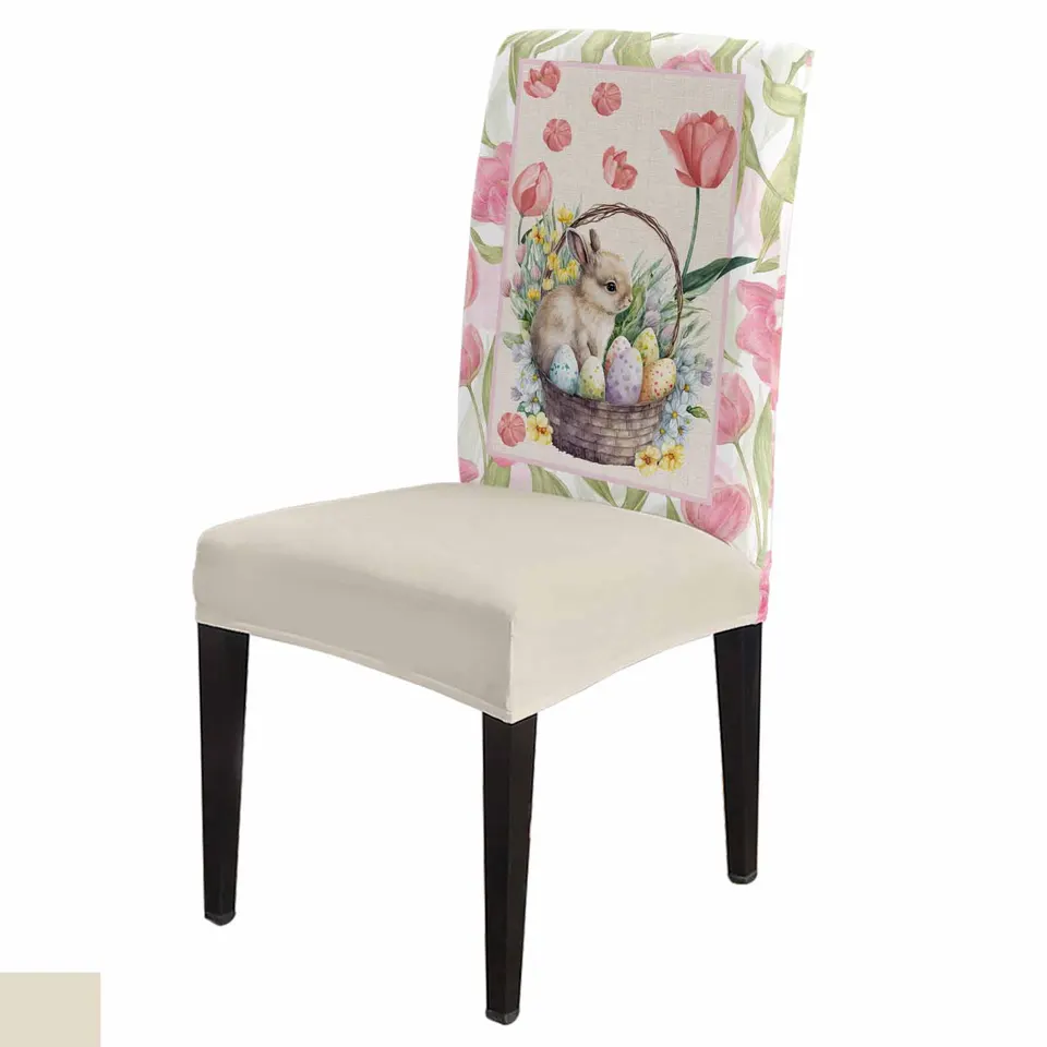 Veľkonočné zajačiky tulipány kvety stolička Sada súprava kuchynský úsek spandex sedadla Slipcover Domovod dekorácie jedáleň OBCHOD SADLA