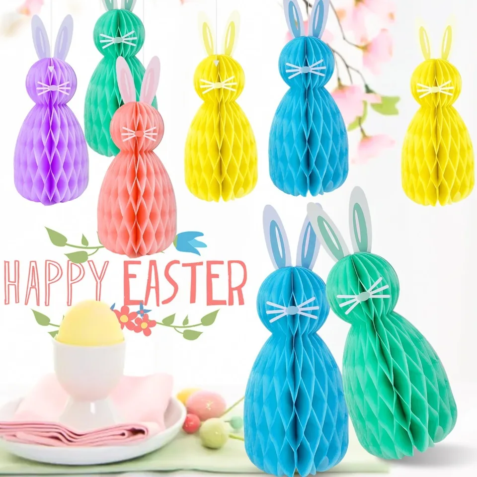 Veľkonočné zavesenie dekorácie Bunny Honeycomb Ball Hanging Ornament Veľkonočné 3D králičie stoly vrcholy dekorácie večierky
