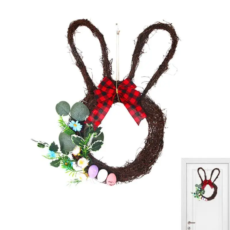 Veľkonočný zajačik veniec 18.9 -palcový jarný zajačik v tvare umelý veniec s lukom Rattan Bunny Bunny Bunny Rabbit Plant Garland