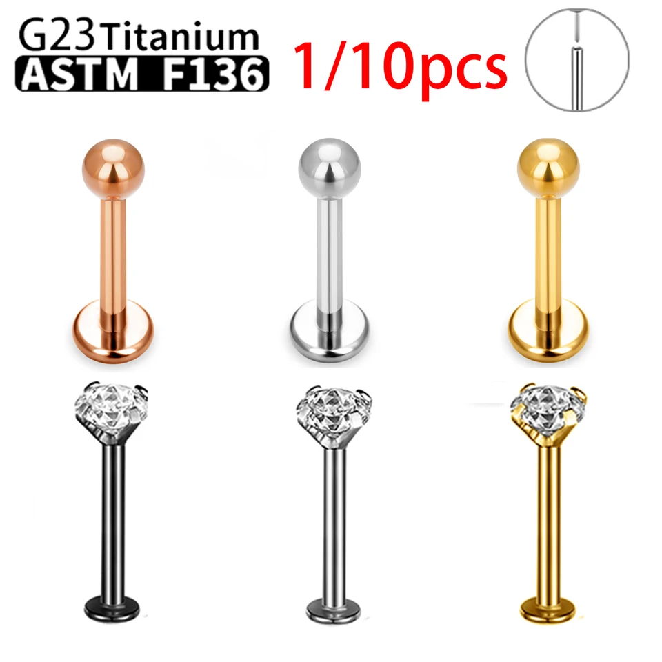 Veľkoobchod 1/10ks G23 Titánový piercing labret Lip Stud Cuilrs pre ženy 16G PIN Body Jewelry ASTM-F136