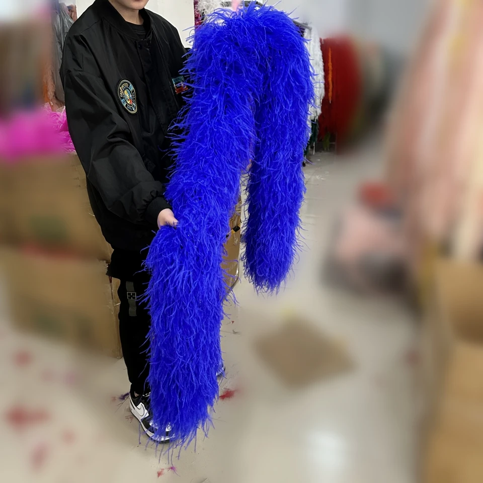 Veľkoobchod 1-20 módne pštrosové perie Boa 2meters Royal Blue Feather Shawl pre svadobnú hostinu