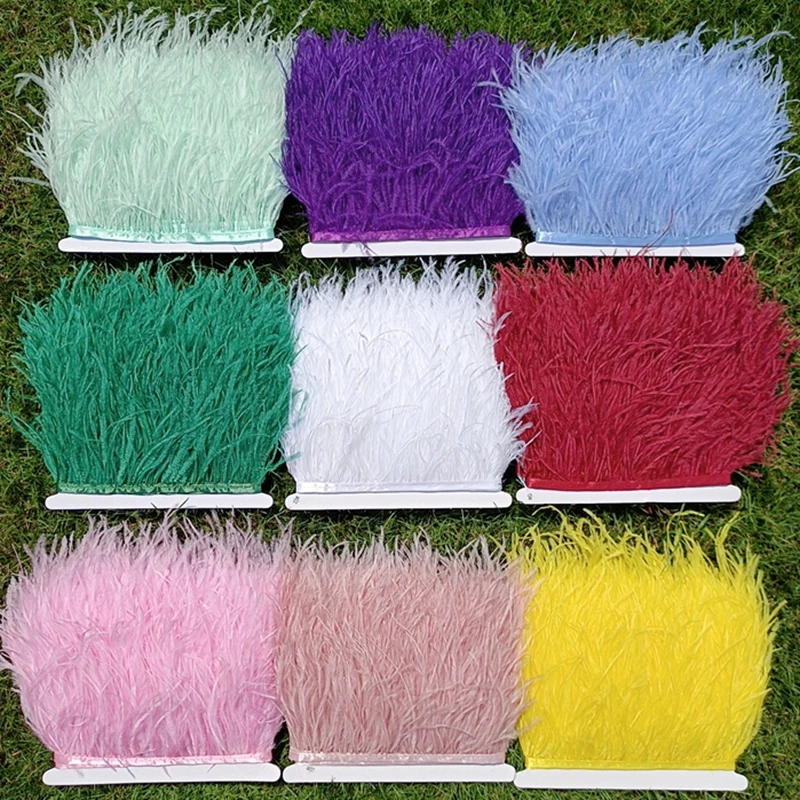 Veľkoobchod 10 metrov skutočné pštrosové perie na pásku Tassel Fringe Fringe Šírka 8-10 cm perie Fens Ribbon Svadobné doplnky Dekorácia