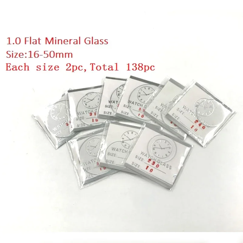Veľkoobchod 138cs 1,0 mm hrubý plochý minerálny hodinkový sklenený sklenený výber od 16 mm do 50 mm pre hodiniek a opravy