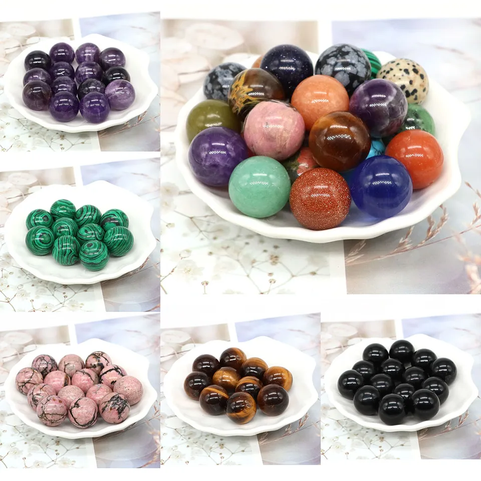 Veľkoobchod 18 mm okrúhle krištáľové gule Prírodné vreckové kamenné gule Reiki Healing Quartz Globe Chakra Gems neoporézne korálky šperky