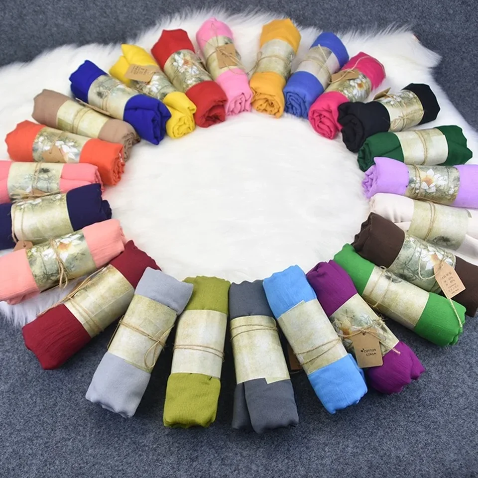 Veľkoobchod 180*90 cm Ženy Moslim cinkrink hidžáb šál femme Musulman Soft Soft -Cotton Shack Shack Islamské hidžábové šály a zábaly