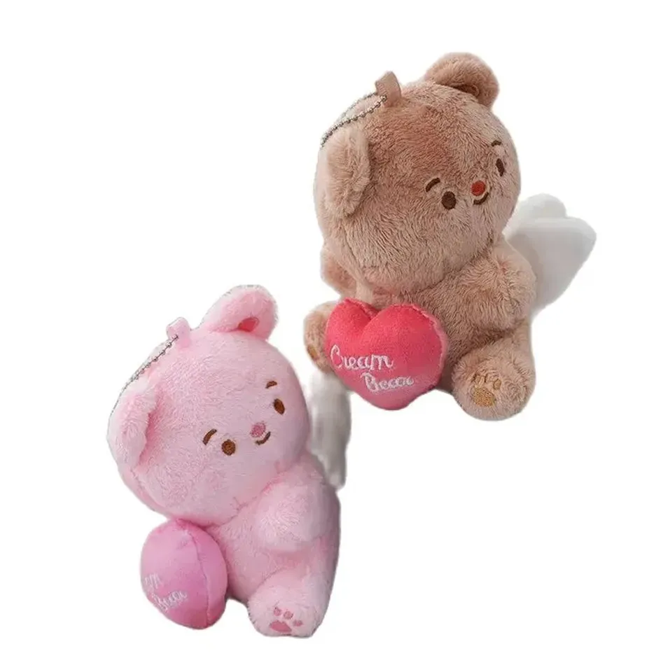 Veľkoobchod 20ks/lot 14cm roztomilý láskavý srdcový medveď plnené plyšové hračky Keychain Keyring Prívesky Zvieracie anjelské darčeky pre deti