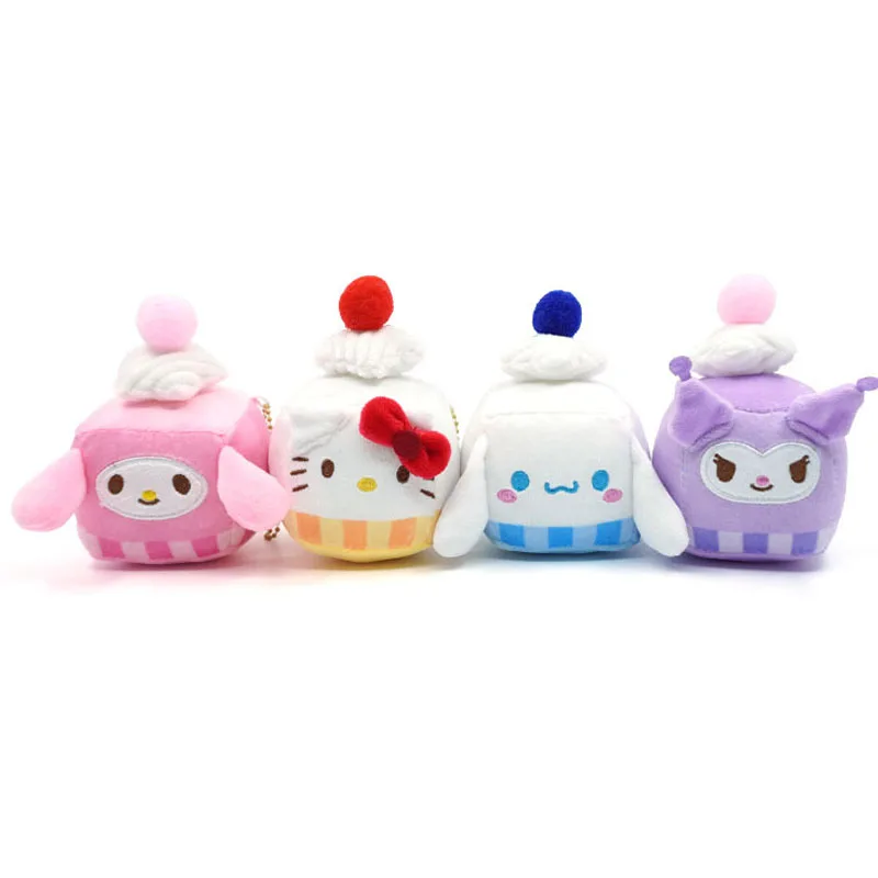 Veľkoobchod 24ks/šarža 4 palce roztomilý zmrzlinový koláč Kuromi Plys Hračky Klávesové kľúče plnené melódiou Monster Doll Keychain Prívesky darčeky