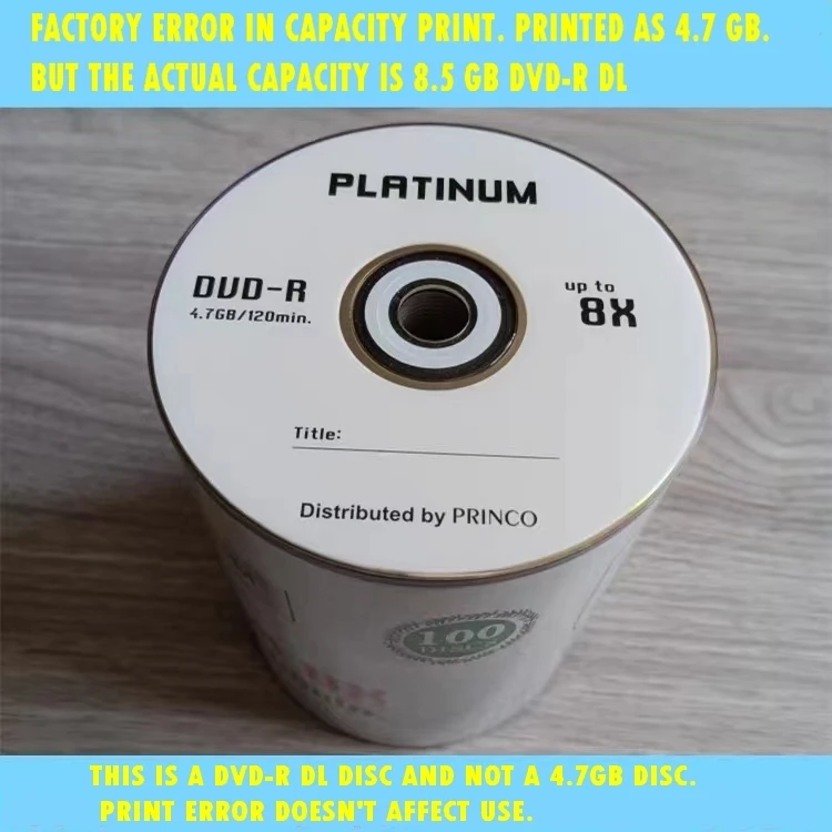 Veľkoobchod 25 diskov stupňa A x8 8,5 GB Platinum Princ Princ Blank tlačené DVD R DL