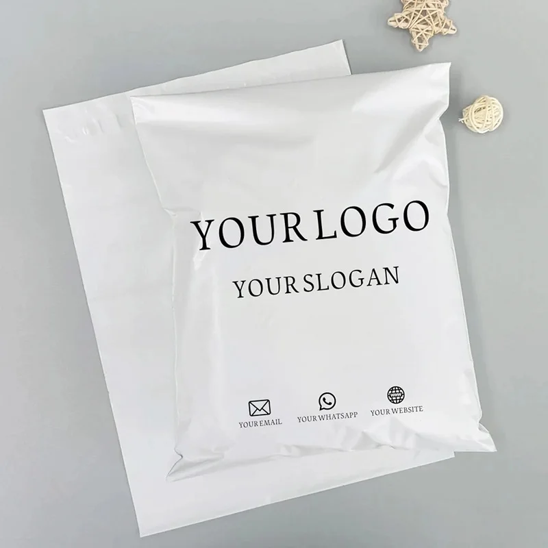 Veľkoobchod 500ks/šarža vlastné logo biele prepravné tašky, plastové dodacie tašky Obálky poštových balíkov pre malé firmy pre malé podniky