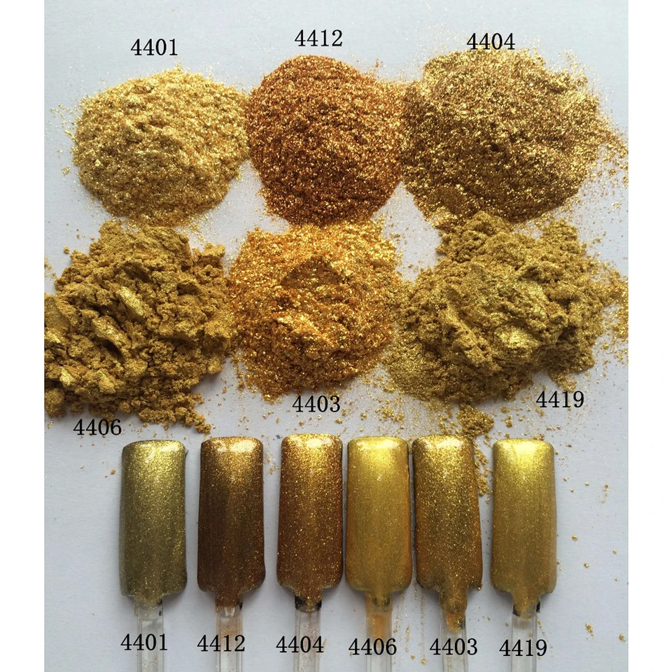 Veľkoobchod 6 druhov zlatých farieb bronzový perlový prášok sľudový perlestcent diamantový pigment pre ekologické lak na nechty epoxidová živica