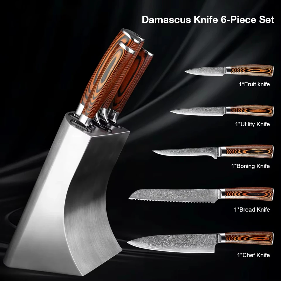 Veľkoobchod Damašus nôž 6 ks Block Set 67-vrstvová oceľ VG10, vrátane šéfkuchára noža Santoku, nôž na paring, nôž na boning