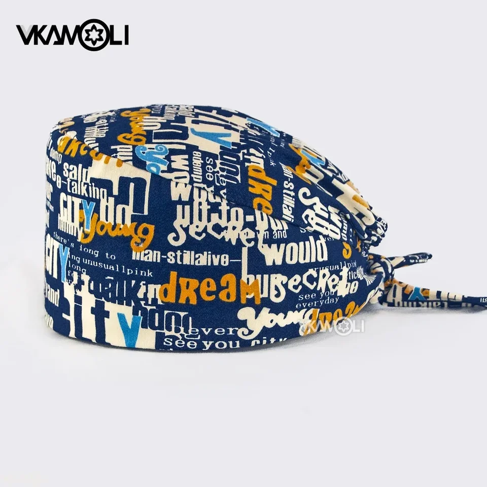 Veľkoobchod módne listy Tlač klobúku nastaviteľná čistiaca čiapka kozmetické salón Laboratórium Pet Shop Pet Scrub Cap Ošetrovateľstvo klobúk klobúk uniforma