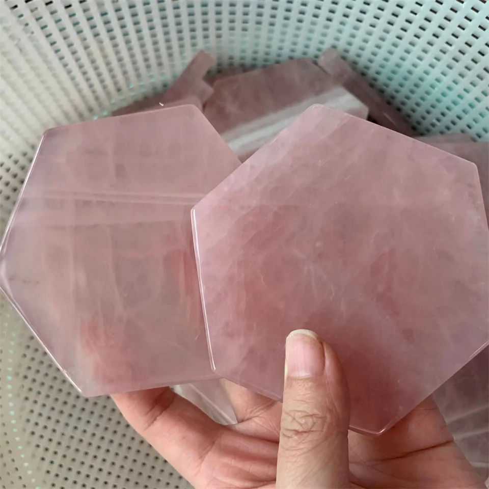 Veľkoobchod Prírodné ružové kremeň Coaster Crystal Castal Stones Magic Strice Decor Decor Ružové kryštály a minerály Hojenie Reiki Darček