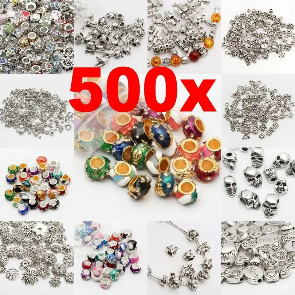 Veľkoobchod Tibetan Strieborný kolormixovaný veľkosť veľkej diery uvoľnené korálky pre šperky výroba DIY náramok