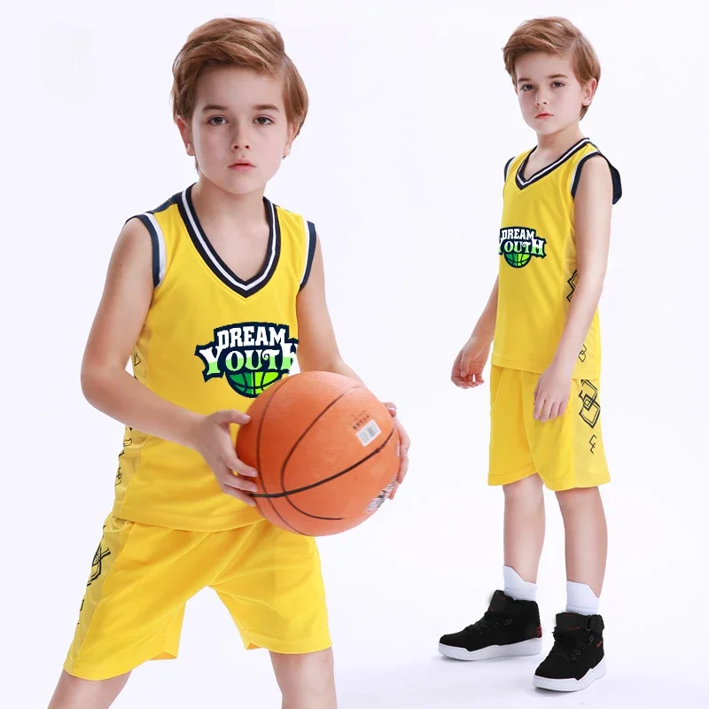 Veľkoobchodné lacné detské basketbalové uniformy Vlastné deti 100% polyesterovej sieťoviny Priedušné basketbalové tričko pre chlapcov F008