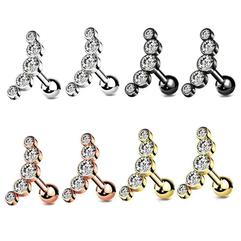 Veľkoobchodné náušnice špičkovej kvality chrupavky Čierne strieborné zlato Tragus náušnice Daith Ear Bar pre ženy Men z nehrdzavejúcej ocele Malé EA