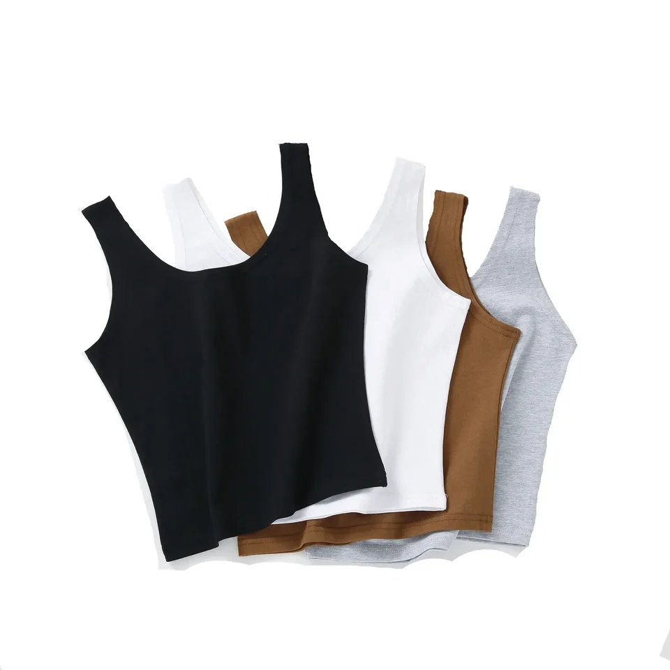 Veľkoobchodné ženy pevné farebné podväzky Camisole Tank top pre dámsku krátku jogu športovú plodinu top rukávske štíhle vrcholy
