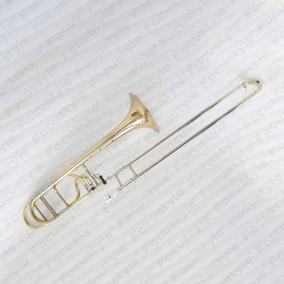 Veľkoobchodný hudobný nástroj High End Tenor Trombone BB/F Gold Laked Trombone