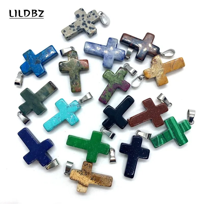 Veľkoobchodný prívesok s príveskom z prírodného kameňa Krížový náhrdelník 18x29 mm Malachit Swan Stone Pendant pre DIY náušnice náramokov 1ks