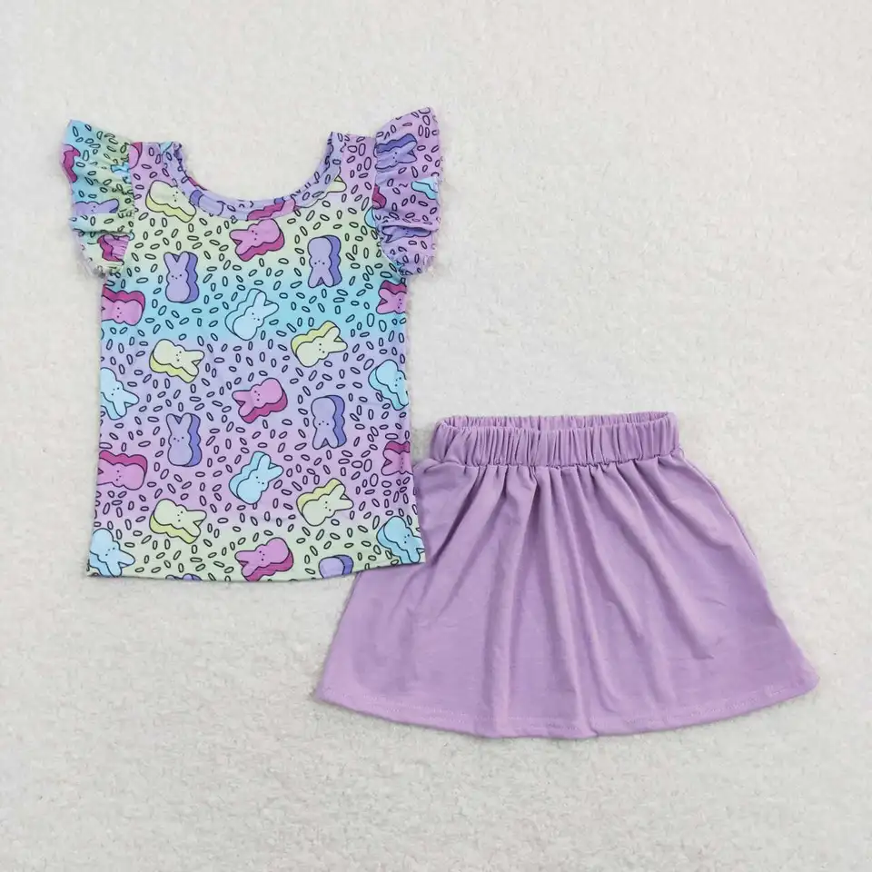 Veľkoobchodný západný butik Detské oblečenie Dievčatá oblečenie horúceho predaja farebný králik čipk