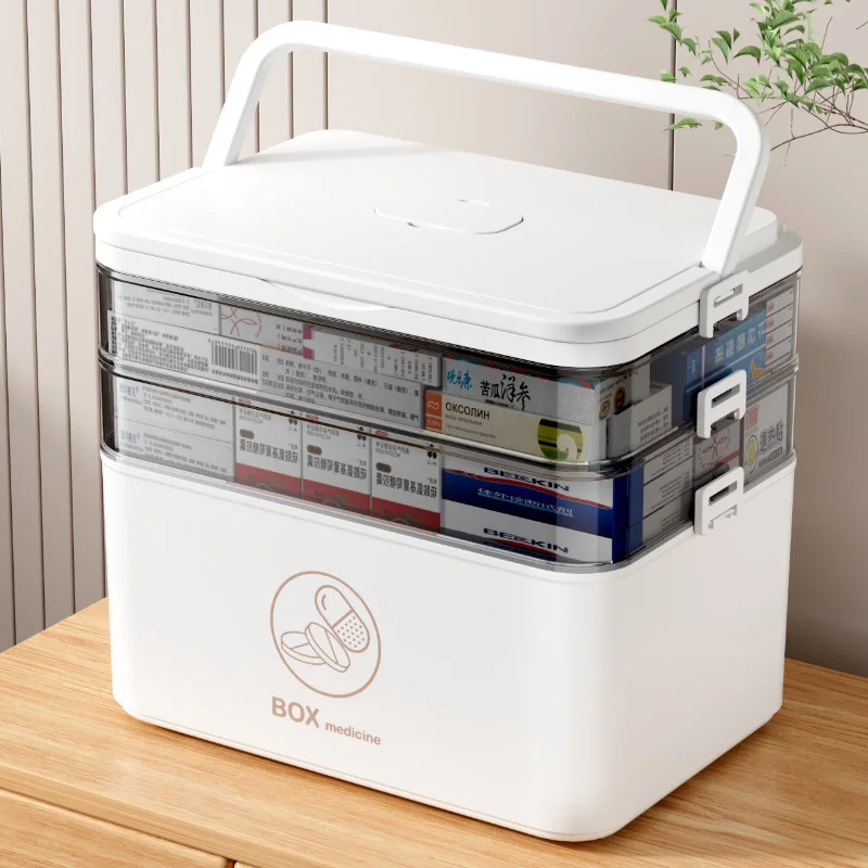 Veľká domáca medicína box plastová viacvrstvová divízia Multifunkčná úložná skrinka prenosná rodinná pohotovostná medicína Box