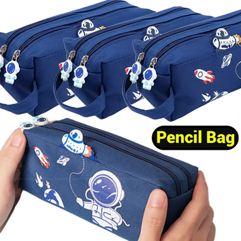 Veľká kapacita astronaut ceruzka Puzdro Double Zippers Storage Pase Cencil Cance pre prenosné prenosné oxfordské tkaniny School Supplies