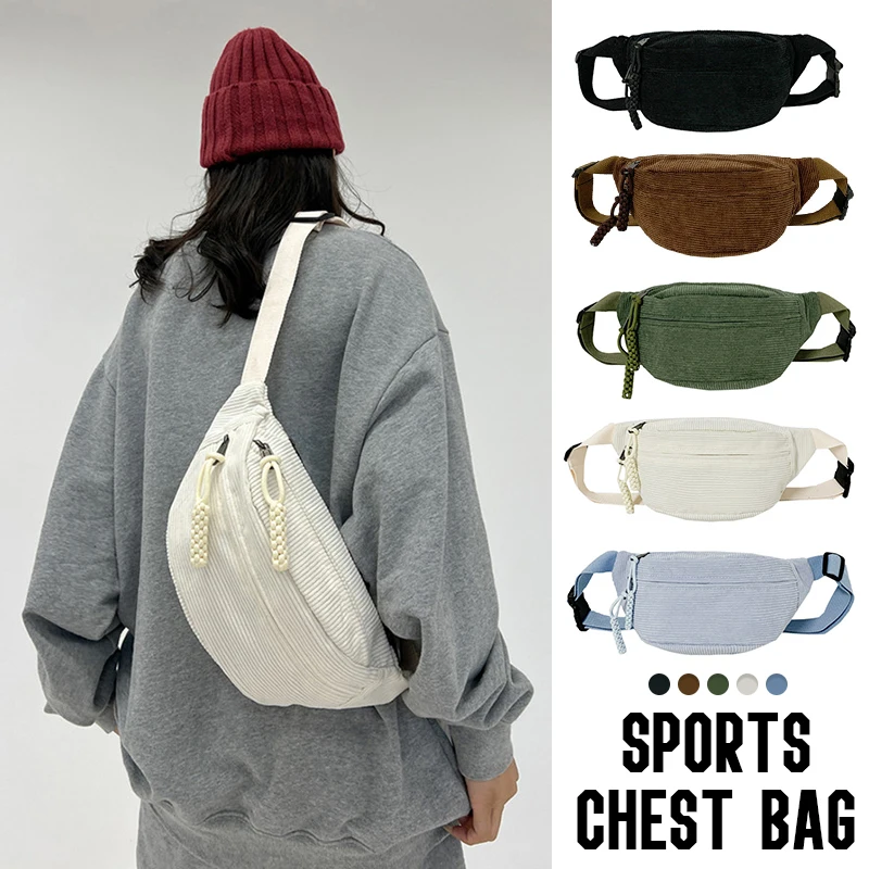 Veľká kapacita Corduroy Fanny Pack Street Style Hrudník vrecko Dámske balenie módne ramenné tašky Crossbody Tašky Príležitostné pásové opasky