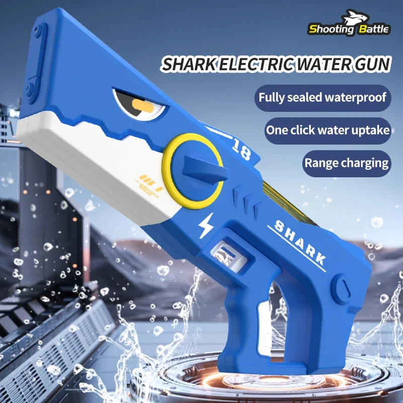 Veľká kapacita elektrická vodná pištoľ Shark Continuous Firing Automatická vodná absorpčná vodná pištoľ letný bazén Hra hračka