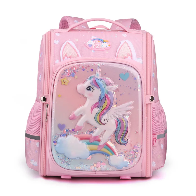Veľká kapacita Orthoped Unicorn Batohy pre dievčatá 3D Cartoon School Kawaii Backpacks Boys Primárne batohy študentov 1-6