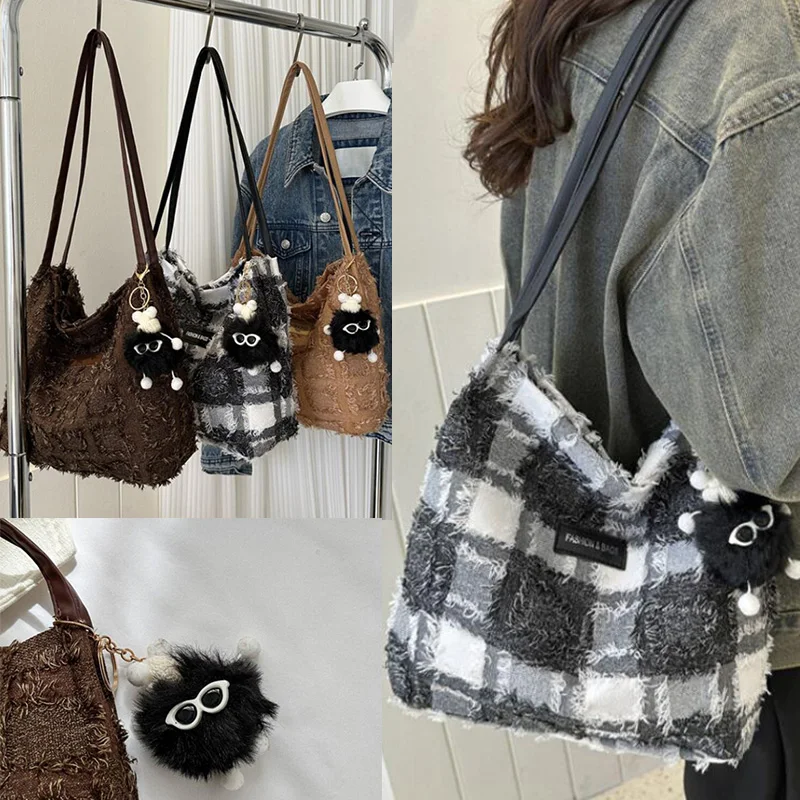 Veľká kapacita Plaid taška Žena Nová módna neformálna retro dochádzka s taškou