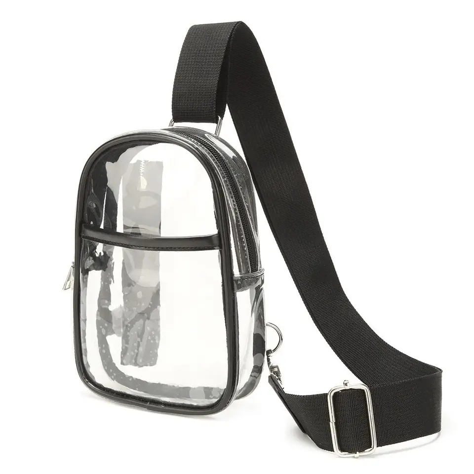 Veľká kapacita priehľadná vrecko s priehľadným vreckom nastaviteľným ramenným popruhom vodotesný štadión kabelka vrecko PVC Zipper PVC hrudník Ženy