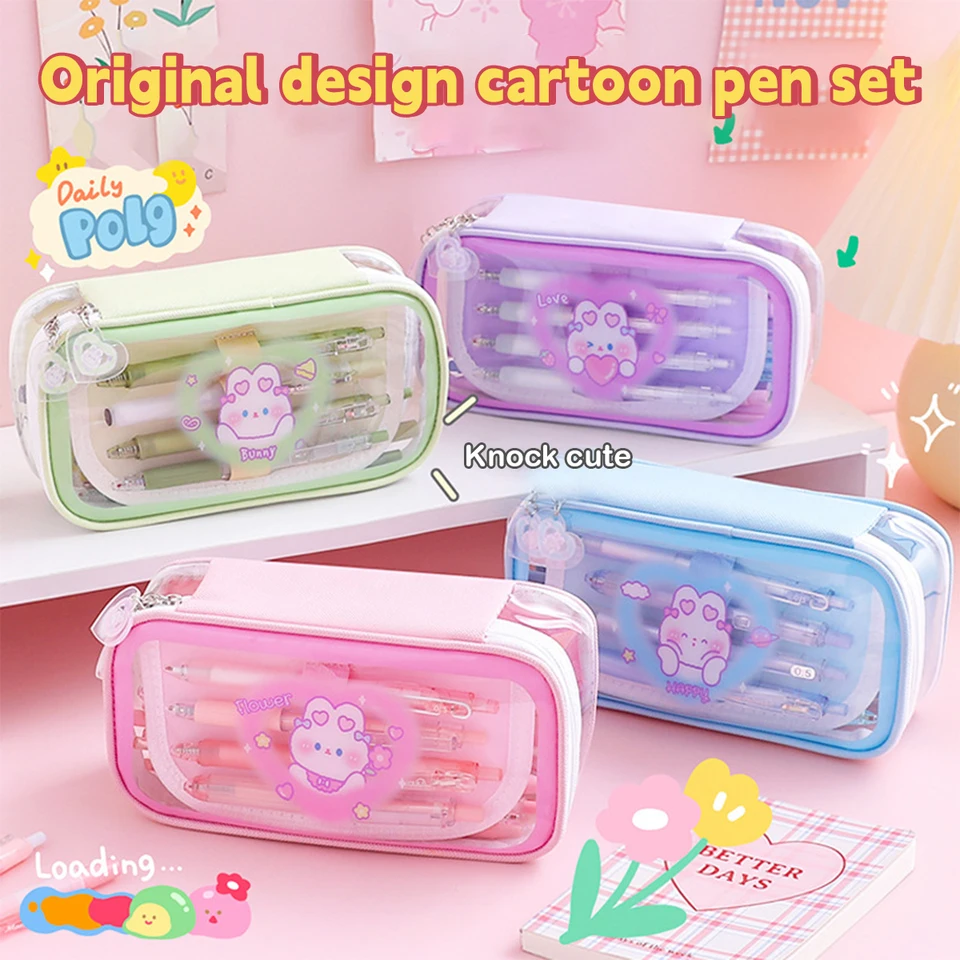 Veľká kapacita Puzdro na ceruzku Transparentné organizátor Pen Box Korean Vrecko pre dievčatá Kawaii Stationaly Dodávky doplnkov