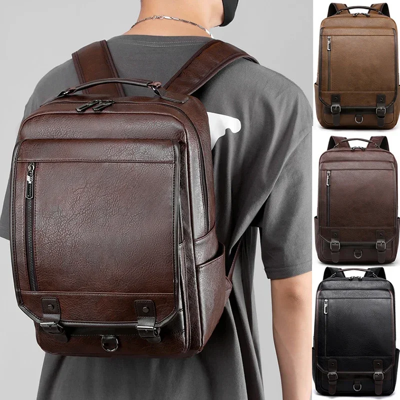 Veľká kapacita Travel College School Bag Fashion Leather Pánske batohové obchodné muži 15,6 palca vrecko na notebook