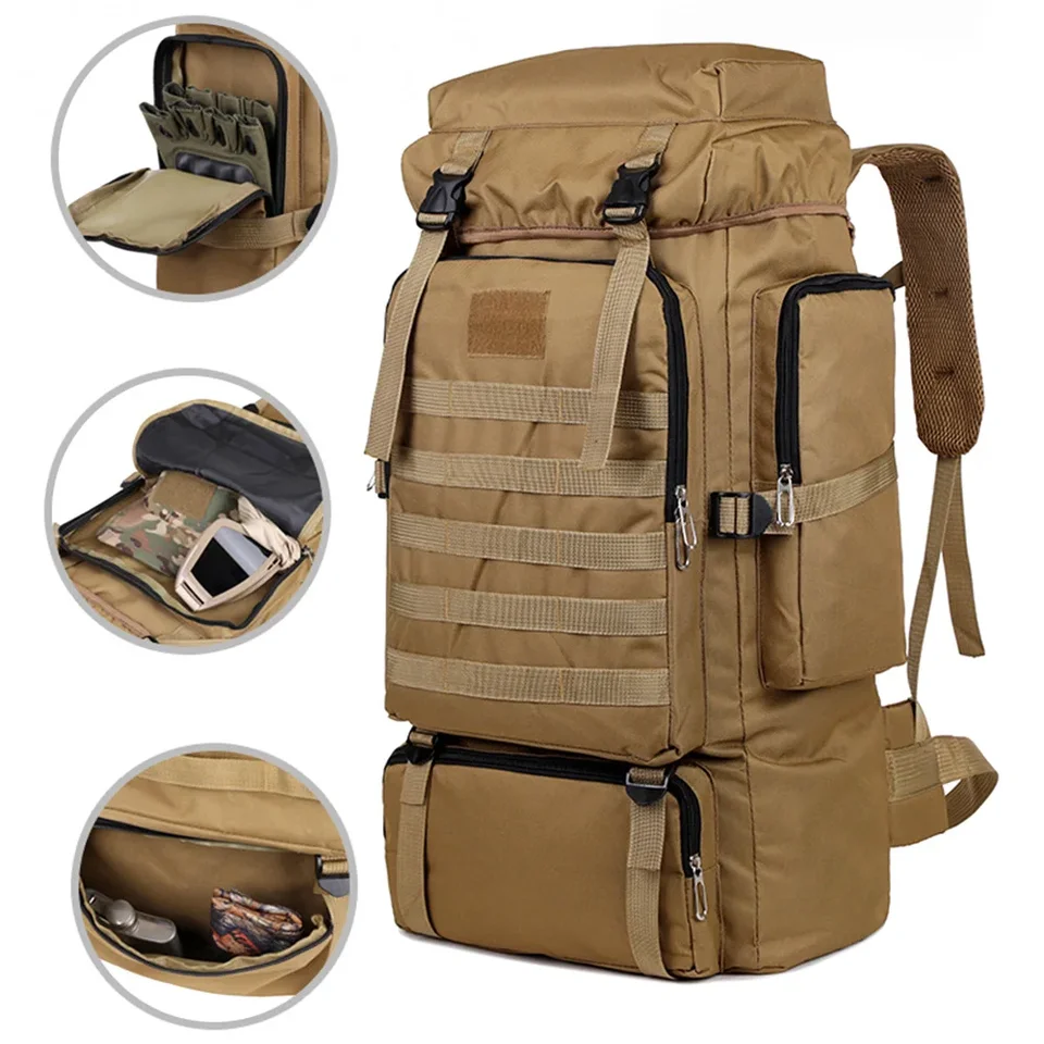 Veľká kapacita turistického batohu Outdoor Camping Rucksck Canvas Trekking Nepremokavý taktický cestovný batoh pre mužov turistické tašky